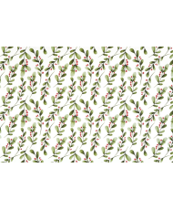 Holly PVC Coated Fabric — Botanical Watercolor Pattern & Red Berries