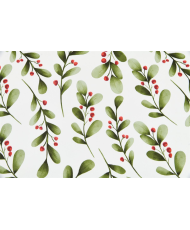 Holly PVC Coated Fabric — Botanical Watercolor Pattern & Red Berries