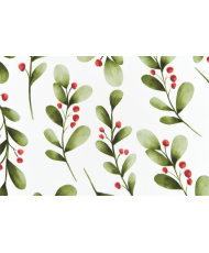 Holly PVC Coated Fabric — Botanical Watercolor Pattern & Red Berries