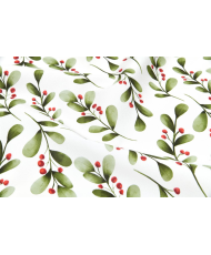 Holly PVC Coated Fabric — Botanical Watercolor Pattern & Red Berries