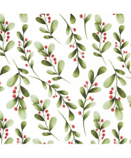 Holly PVC Coated Fabric — Botanical Watercolor Pattern & Red Berries