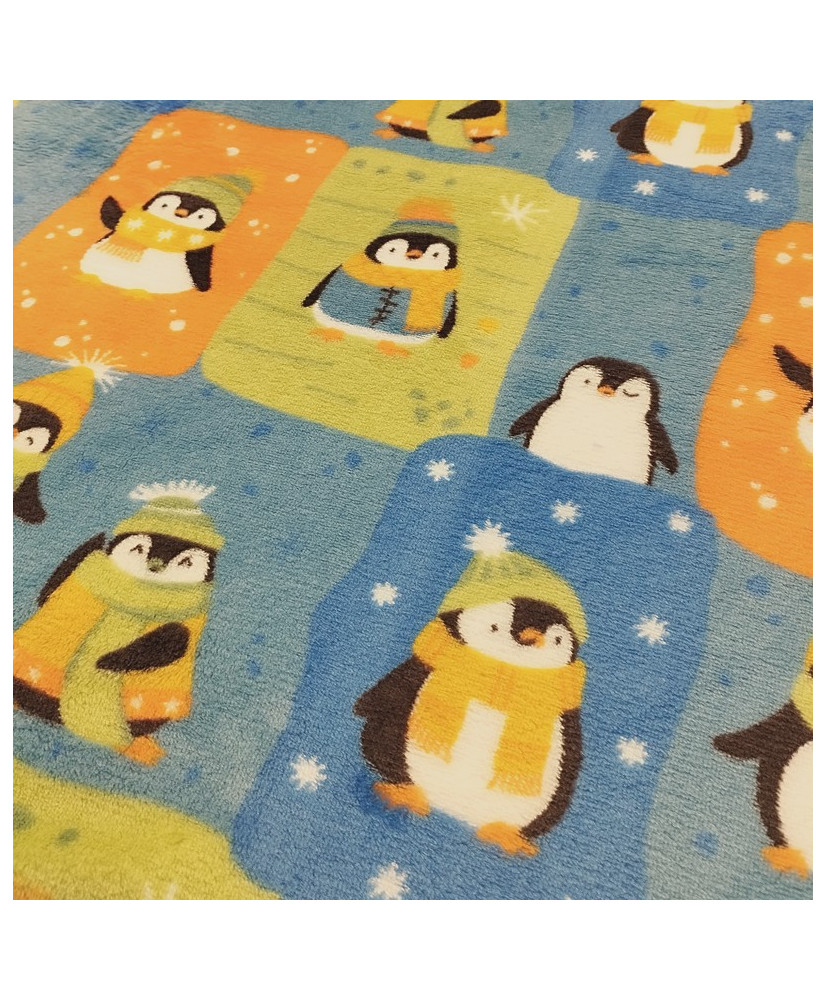 Tissu Doudou Ultra Doux - Motif pingouin   (150 cm)
