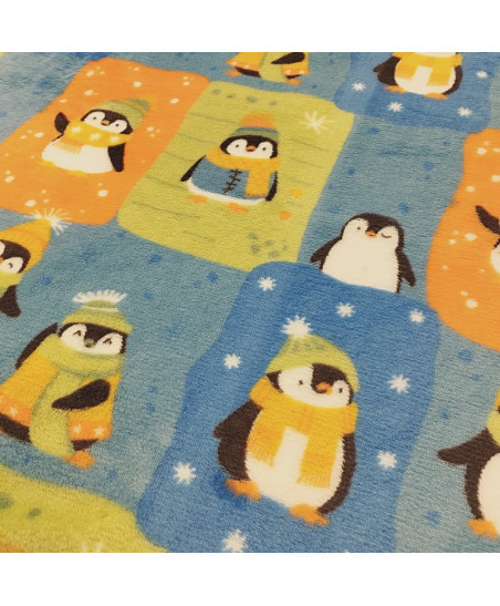 Tissu Doudou Ultra Doux - Motif pingouin   (150 cm)