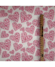 100% Lightweight Cotton Fabric — Pink Ribbon Heart Pattern