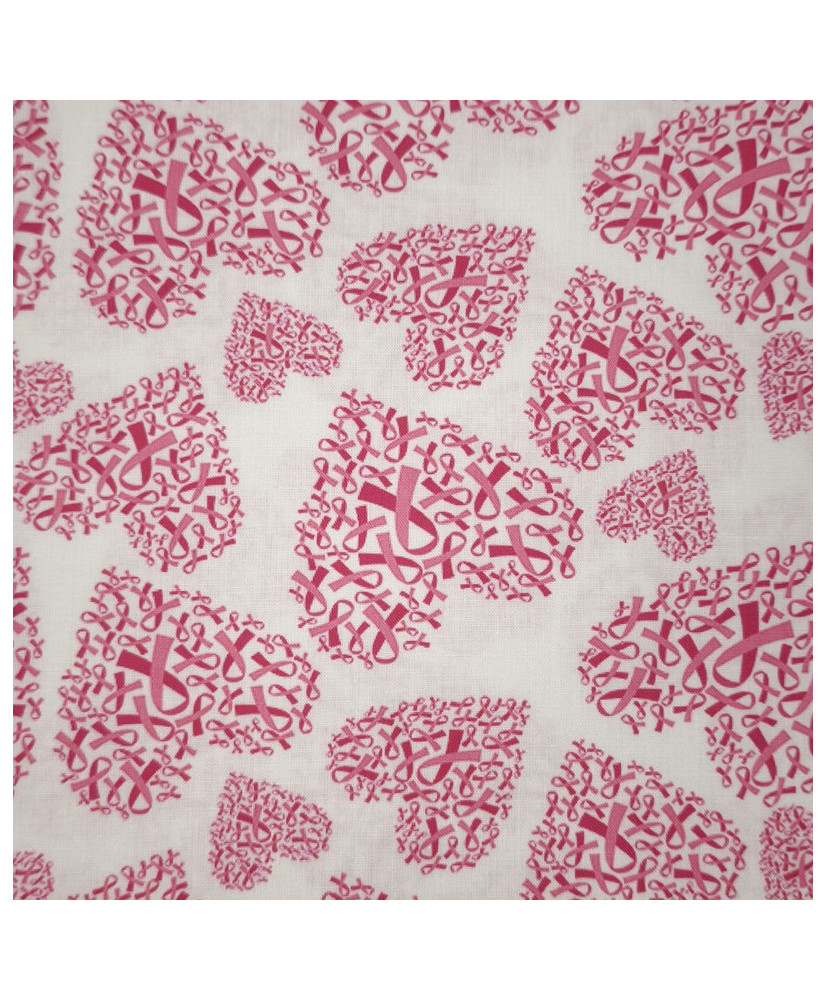 Tissu Octobre Rose — Motifs Cœurs en Rubans Rose