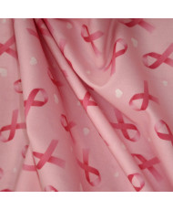 100% Lightweight Cotton Fabric — Pink Ribbons and Little Hearts on Pink Background