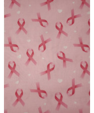 100% Lightweight Cotton Fabric — Pink Ribbons and Little Hearts on Pink Background