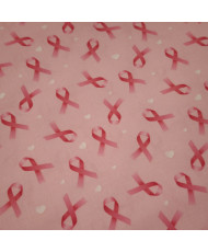 100% Lightweight Cotton Fabric — Pink Ribbons and Little Hearts on Pink Background