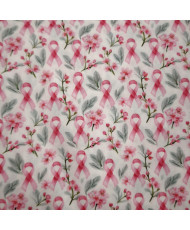 100% Lightweight Cotton Fabric — Pink Ribbon and Cherry Blossom Pattern