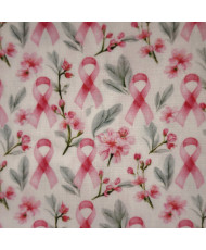 100% Lightweight Cotton Fabric — Pink Ribbon and Cherry Blossom Pattern