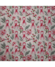 100% Lightweight Cotton Fabric — Pink Ribbon and Cherry Blossom Pattern