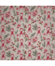 Tissu Octobre Rose — Motifs ruban & fleur rose