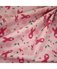 100% Lightweight Cotton Fabric — Pink Ribbon and Daisy Pattern