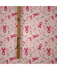 100% Lightweight Cotton Fabric — Pink Ribbon and Daisy Pattern