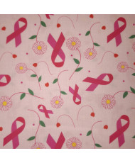 100% Lightweight Cotton Fabric — Pink Ribbon and Daisy Pattern