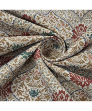 Tissu Jacquard Ameublement « Percival » — Beige, Terracotta & Vert Sapin