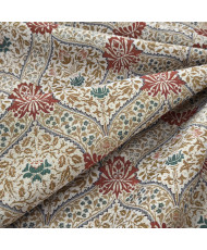 Tissu Jacquard Ameublement « Percival » — Beige, Terracotta & Vert Sapin