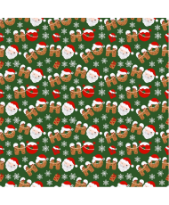 Tissu percale 100% Coton – Motif Noël « Guirlande » & Père Noël sur fond vert (110 g/m²)